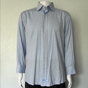 Blue White Check Button Down Dress Shirt Mens 16.5 32/33 English Laundry Office